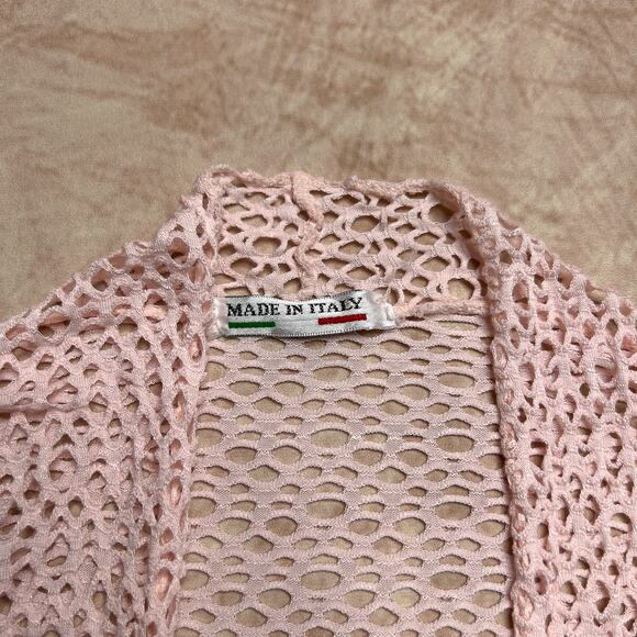 Vintage Y2K Made in Italy Pink Net Cut Out Cardigan Open Front Boxy Cut Euro - Picture 3 of 6